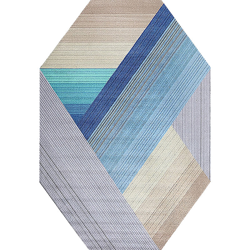 Blue irregular bedroom carpet novelty stripes geometric pattern carpet polyester non-slip backing carpet