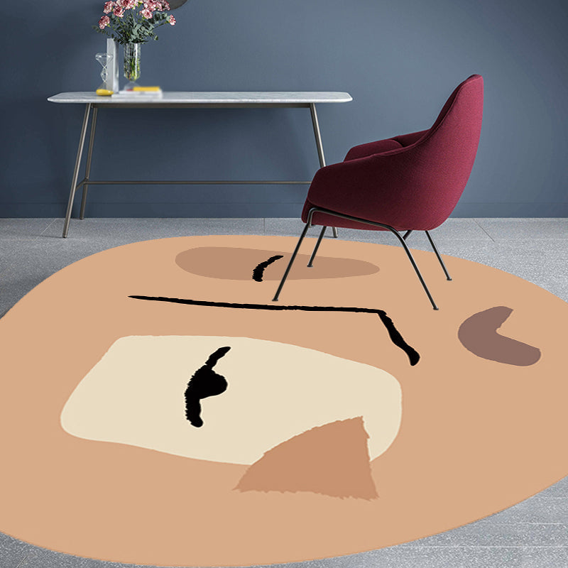Brown irregular bedroom rug novelty abstract painting pattern area rug polyester pet-friendly rug