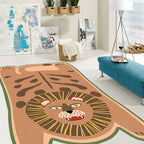 Yellow and Brown Irregular Rug Children's Room Animal Tiger Leopard Lion Pattern Rug Polyester Stain Resistant Carpet