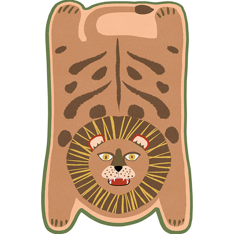Yellow and Brown Irregular Rug Children's Room Animal Tiger Leopard Lion Pattern Rug Polyester Stain Resistant Carpet