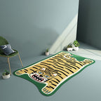 Yellow and Brown Irregular Rug Children's Room Animal Tiger Leopard Lion Pattern Rug Polyester Stain Resistant Carpet