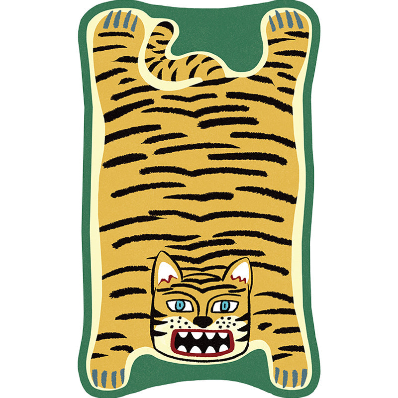 Yellow and Brown Irregular Rug Children's Room Animal Tiger Leopard Lion Pattern Rug Polyester Stain Resistant Carpet