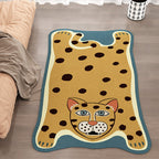 Yellow and Brown Irregular Rug Children's Room Animal Tiger Leopard Lion Pattern Rug Polyester Stain Resistant Carpet