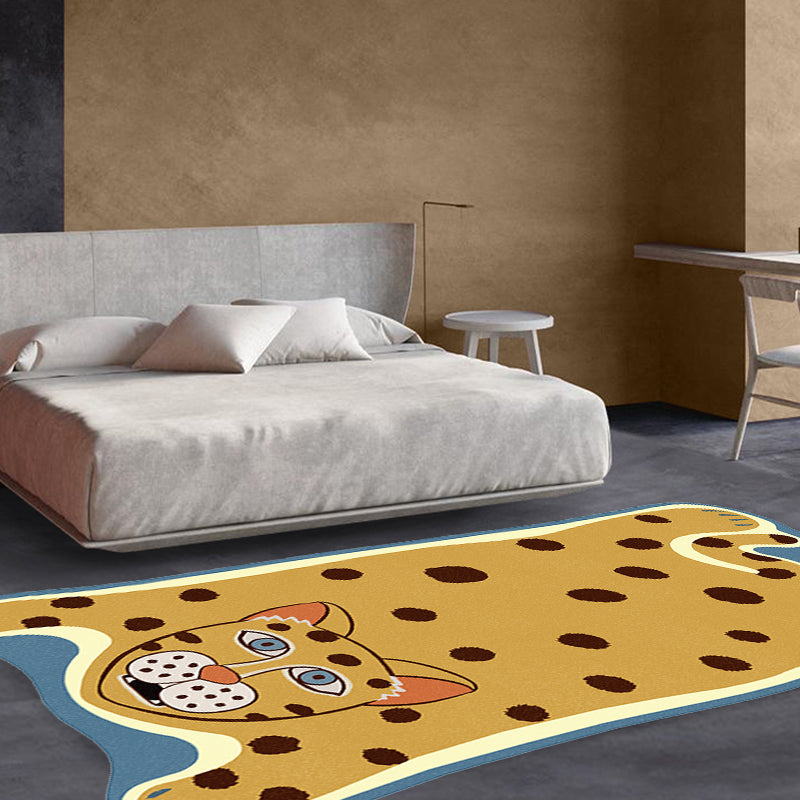 Yellow and Brown Irregular Rug Children's Room Animal Tiger Leopard Lion Pattern Rug Polyester Stain Resistant Carpet