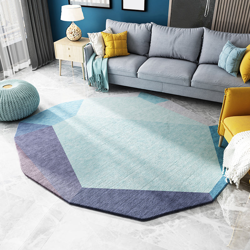 Green and Blue Irregular Area Rug Bedroom Novelty Color Block Pattern Area Rug Polyester Stain Resistant Carpet