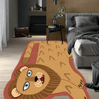 Stylish children's irregular rug in pink and brown animal tiger lion pattern rug polyester washable rug for the children's room