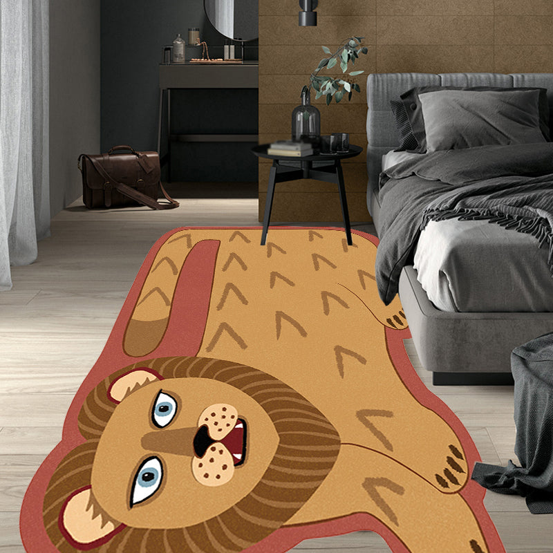 Stylish children's irregular rug in pink and brown animal tiger lion pattern rug polyester washable rug for the children's room