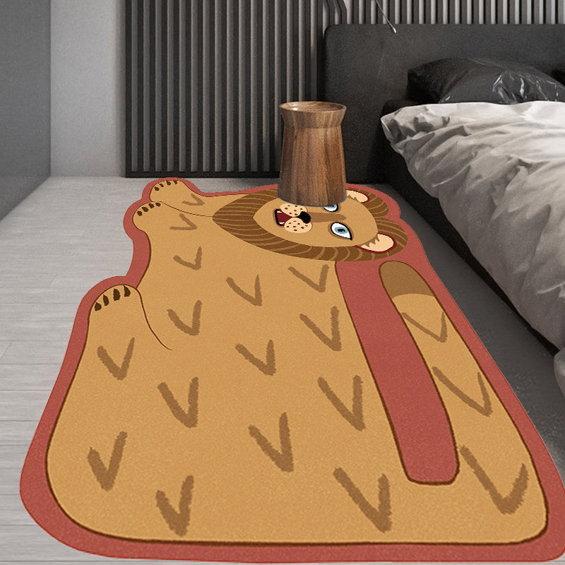 Stylish children's irregular rug in pink and brown animal tiger lion pattern rug polyester washable rug for the children's room