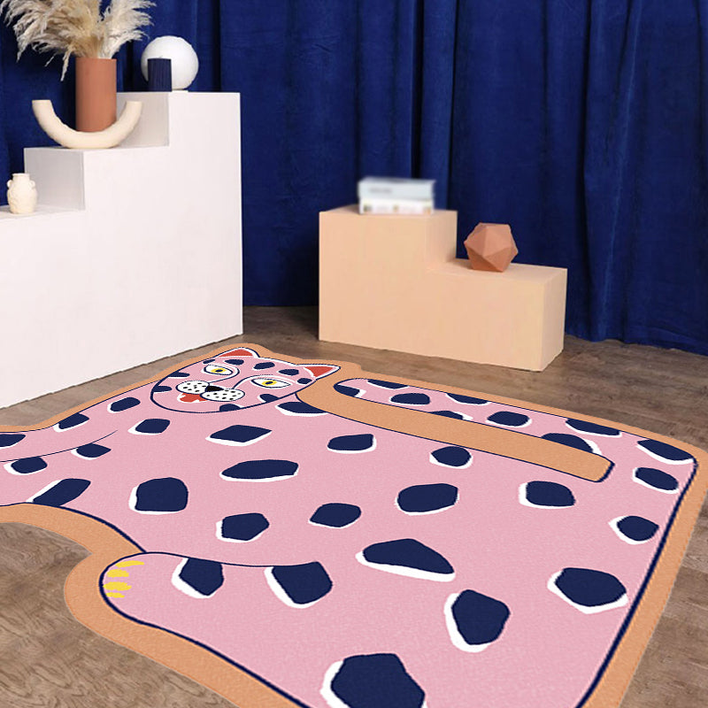 Stylish children's irregular rug in pink and brown animal tiger lion pattern rug polyester washable rug for the children's room