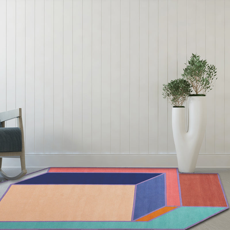 Novelty Living Room Irregular Rug Colorful Block Cube Print Rug Polyester Pet-Friendly Area Rug