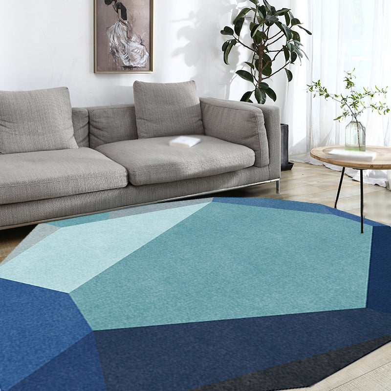 Gray and Blue Irregular Carpet Bedroom Novelty Color Block Pattern Area Rug Polyester Washable Rug