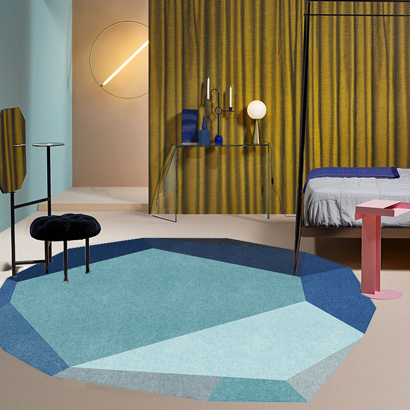 Gray and Blue Irregular Carpet Bedroom Novelty Color Block Pattern Area Rug Polyester Washable Rug