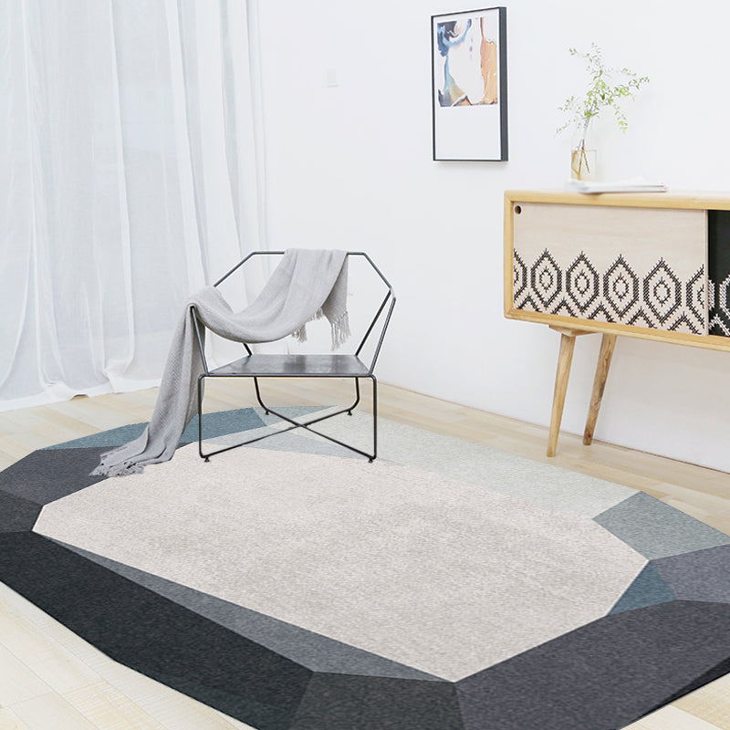Gray and Blue Irregular Carpet Bedroom Novelty Color Block Pattern Area Rug Polyester Washable Rug