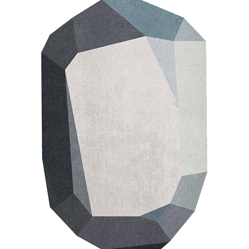 Gray and Blue Irregular Carpet Bedroom Novelty Color Block Pattern Area Rug Polyester Washable Rug