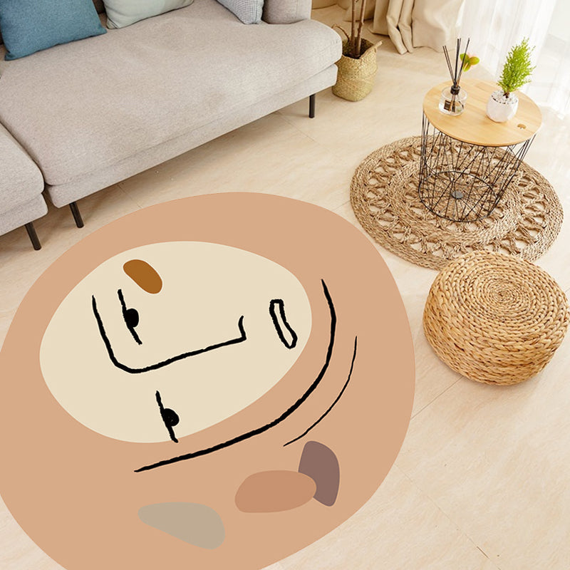 Modern Novelty Irregular Carpet in Brown Abstract Painting Pattern Carpet Polyester Washable Area Rug for Home Decoration