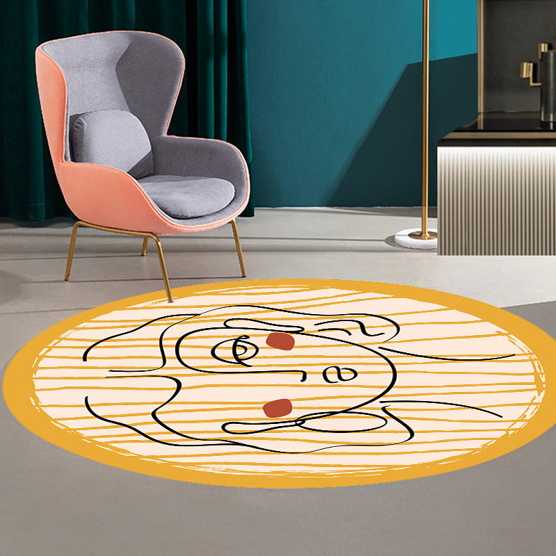 Novelty Living Room Irregular Rug in Yellow Abstract Virgin Print Rug Polyester Non-Slip Back Area Rug