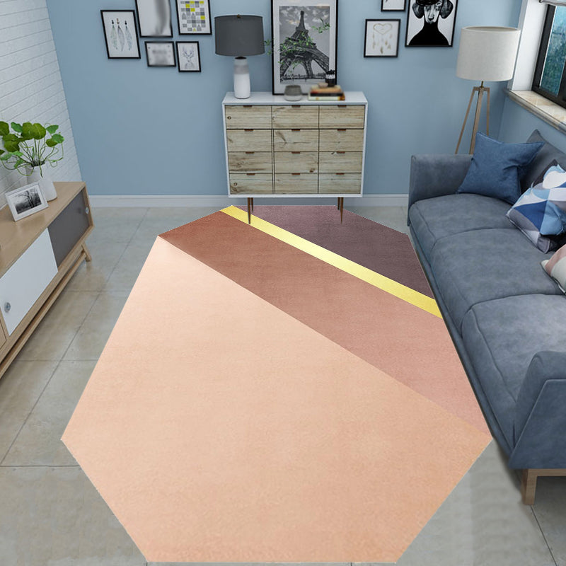 Novelty Living Room Irregular Carpet in Brown Color Block Rectangular Print Carpet Polyester Stain Resistant Carpet