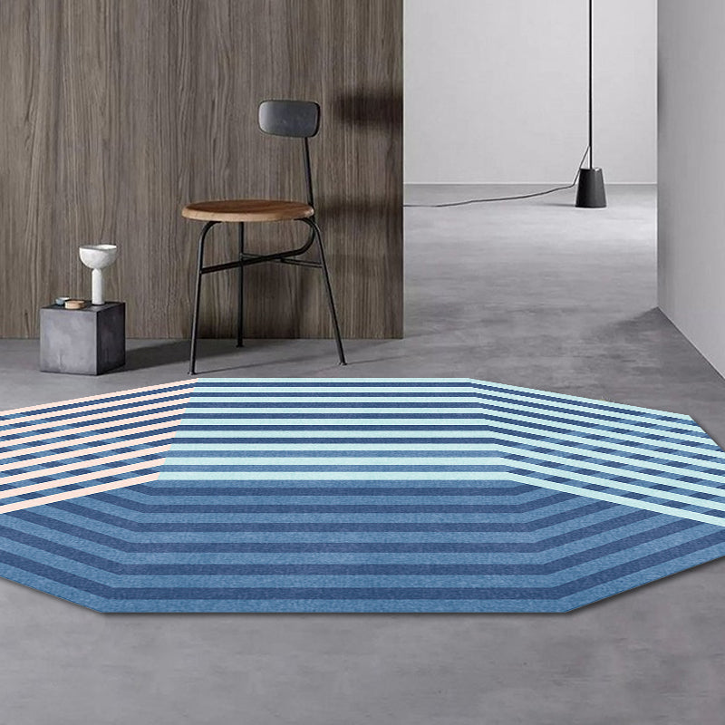 Modern Novelty Irregular Rug in Blue Stripe Pattern Rug Polyester Washable Rug for Home Decoration