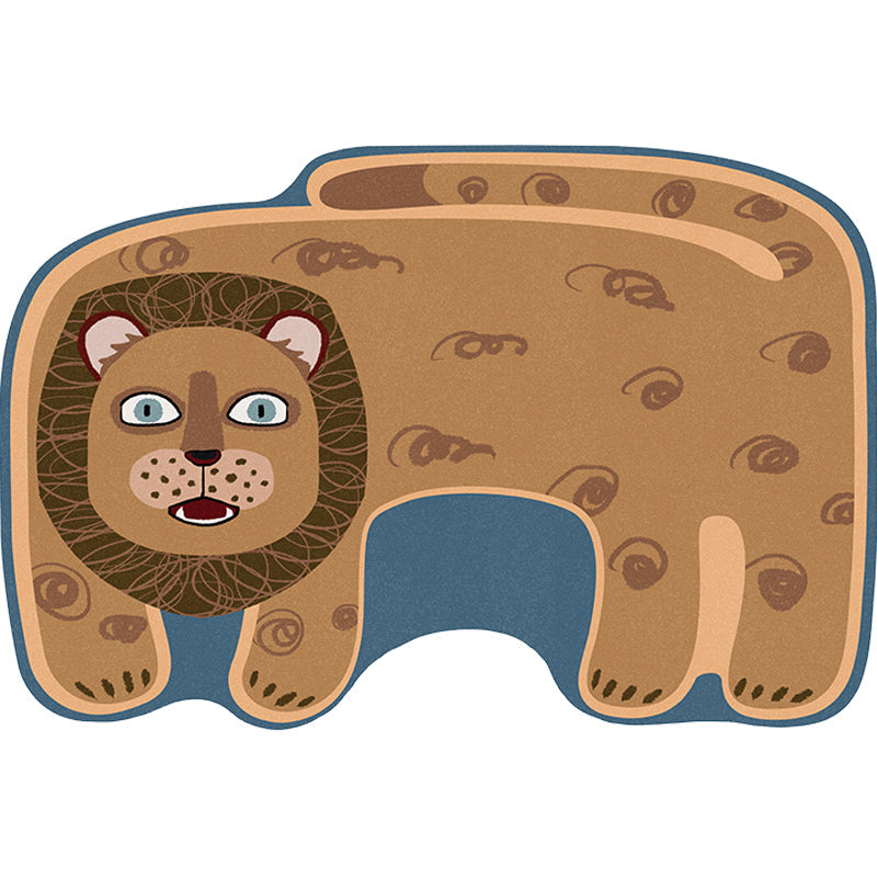 Kids Irregular Bedroom Carpet in Red and Brown Animal Tiger Lion Leopard Print Carpet Polyester Non-Slip Base Carpet