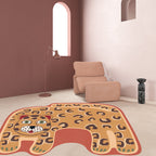 Kids Irregular Bedroom Carpet in Red and Brown Animal Tiger Lion Leopard Print Carpet Polyester Non-Slip Base Carpet