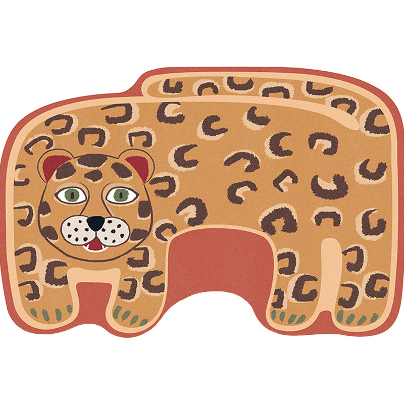 Kids Irregular Bedroom Carpet in Red and Brown Animal Tiger Lion Leopard Print Carpet Polyester Non-Slip Base Carpet