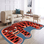 Kids Irregular Bedroom Carpet in Red and Brown Animal Tiger Lion Leopard Print Carpet Polyester Non-Slip Base Carpet