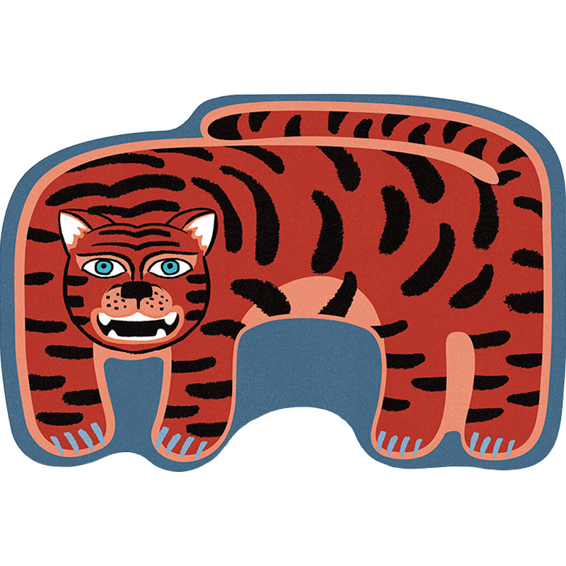 Kids Irregular Bedroom Carpet in Red and Brown Animal Tiger Lion Leopard Print Carpet Polyester Non-Slip Base Carpet