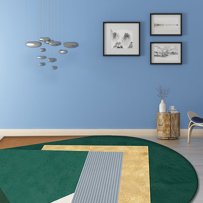 Green Irregular Bedroom Rug Novelty Color Block Pattern Area Rug Polyester Stain Resistant Carpet