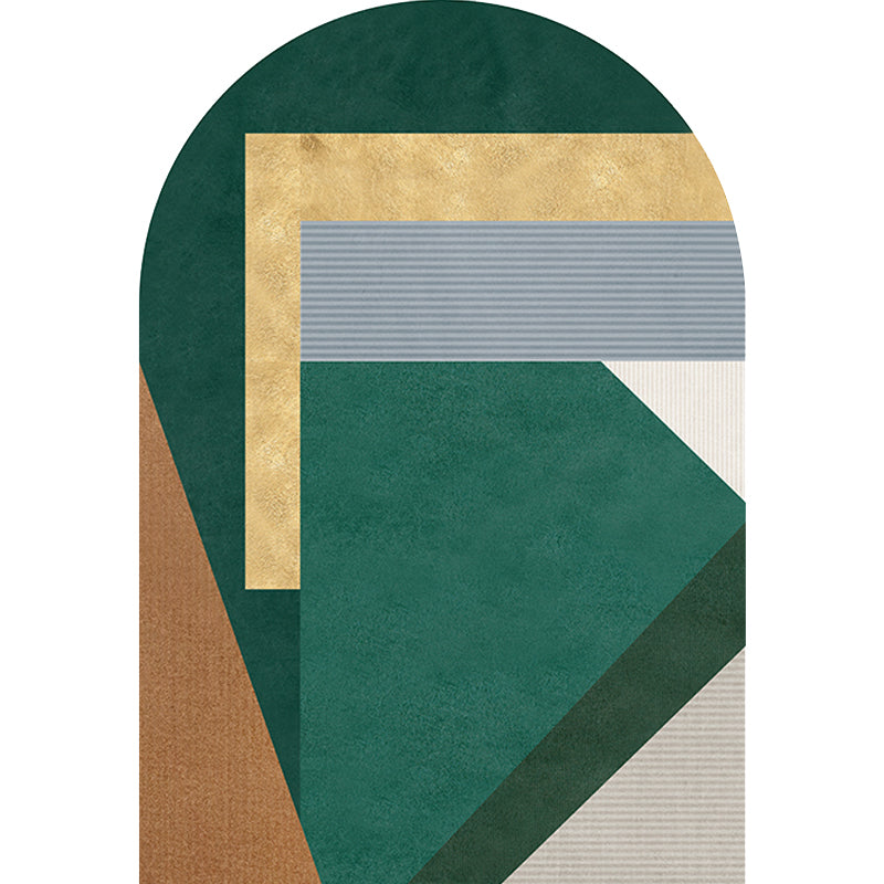 Green Irregular Bedroom Rug Novelty Color Block Pattern Area Rug Polyester Stain Resistant Carpet