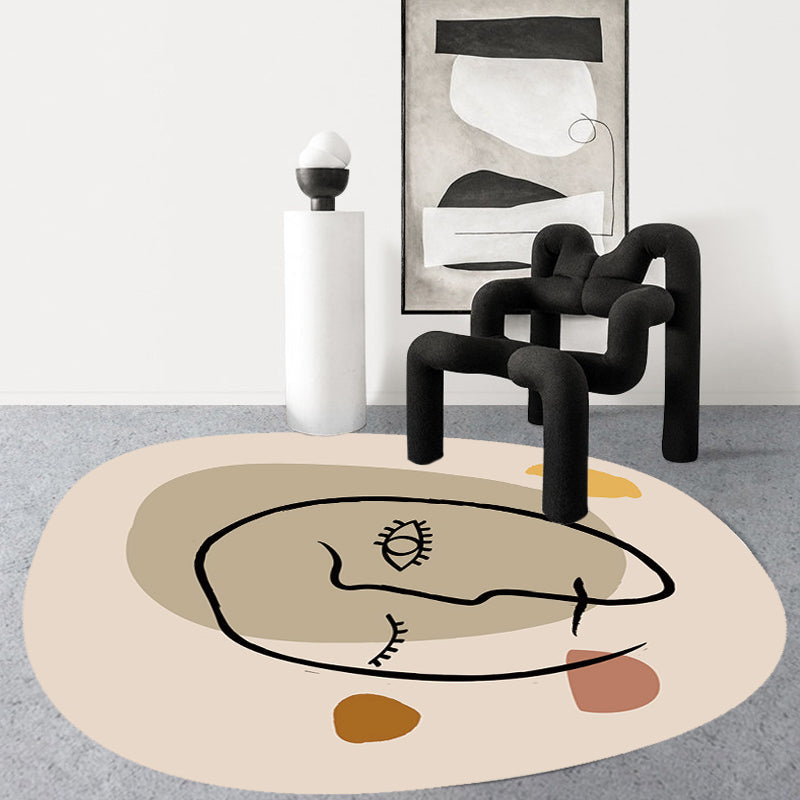 Scandinavian Novelty Irregular Rug in Ivory Abstract Virgin Pattern Rug Polyester Non-Slip Carpet for Home Decoration