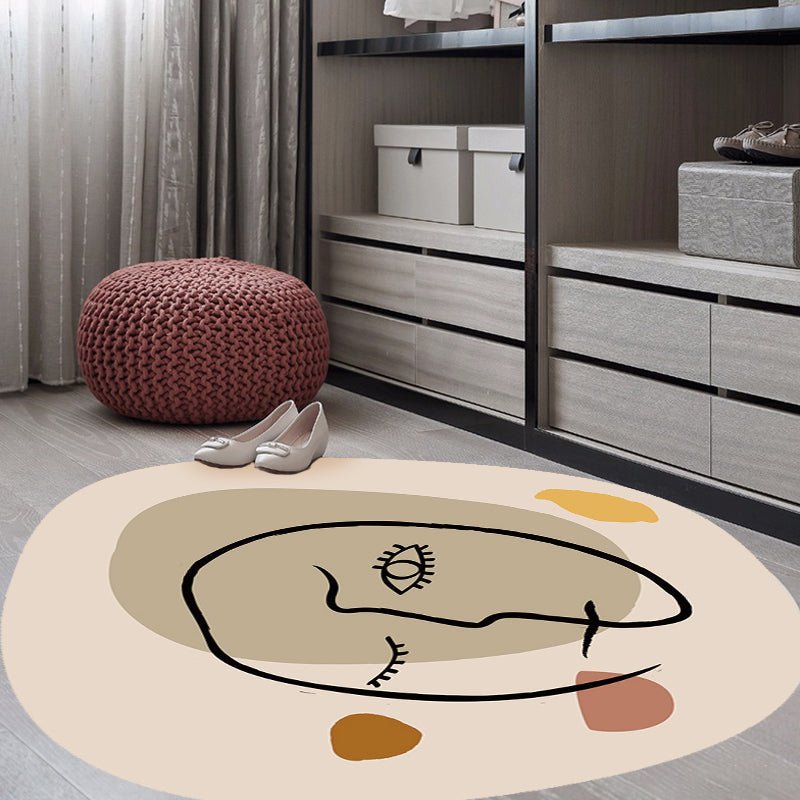 Scandinavian Novelty Irregular Rug in Ivory Abstract Virgin Pattern Rug Polyester Non-Slip Carpet for Home Decoration