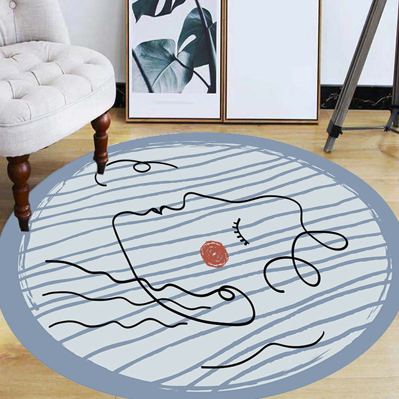 Novelty Living Room Irregular Carpet in Blue Abstract Painting Print Carpet Polyester Non-Slip Back Carpet