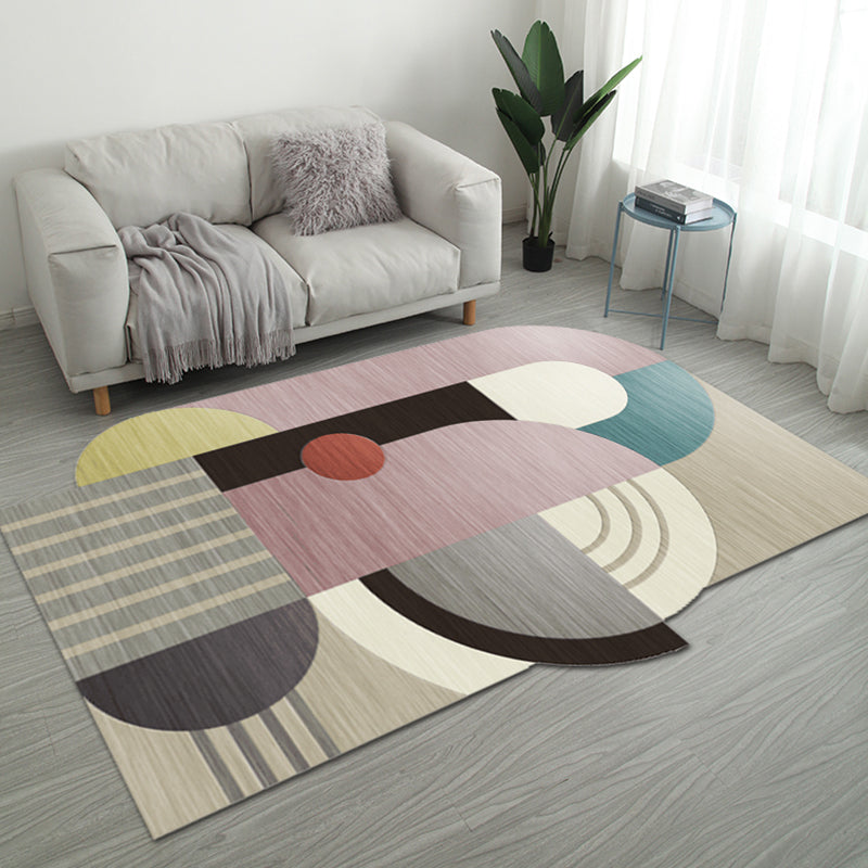 Casual Bedroom Irregular Rug in Gray and Ivory Color Block Print Rug Polyester Washable Area Rug