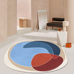 Orange and Blue Irregular Area Rug Bedroom Novelty Colorblock Pattern Rug Polyester Non-Slip Carpet