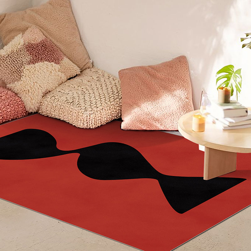 Black and Red Abstract Area Rug Polyester Modern Rug Washable Pet Friendly Carpet for Living Room