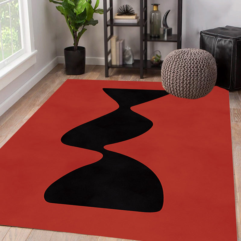 Black and Red Abstract Area Rug Polyester Modern Rug Washable Pet Friendly Carpet for Living Room