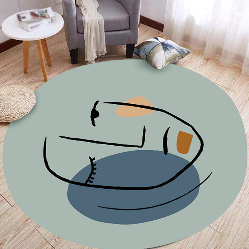 Novelty Living Room Irregular Rug in Blue Abstract Face Print Rug Polyester Pet-Friendly Area Rug