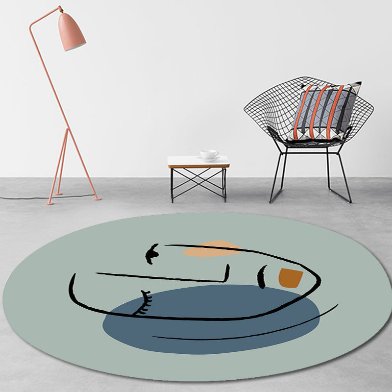 Novelty Living Room Irregular Rug in Blue Abstract Face Print Rug Polyester Pet-Friendly Area Rug