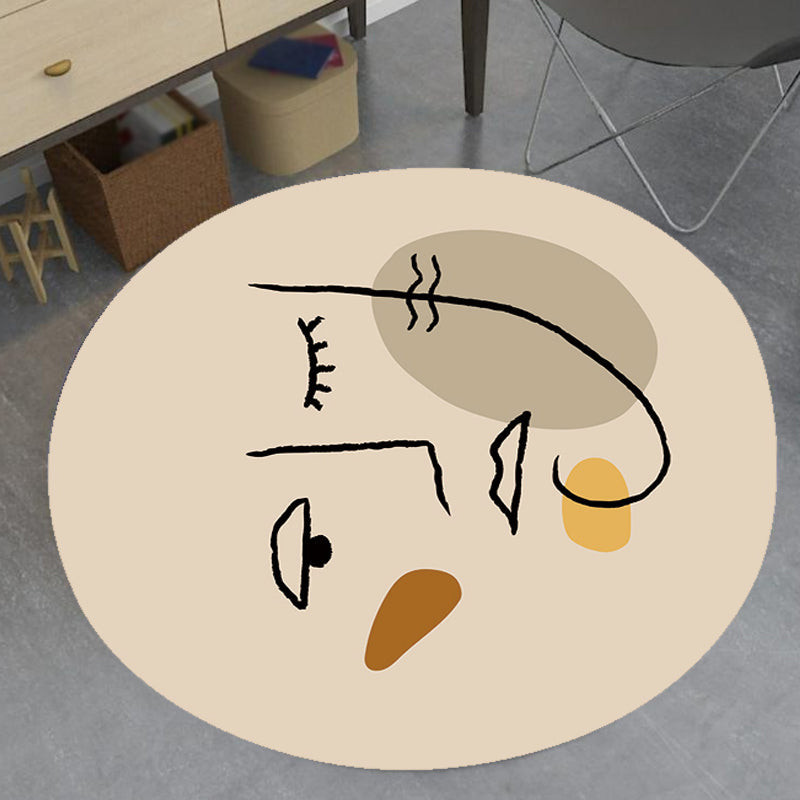 Ivory Irregular Bedroom Rug Novelty Abstract Painting Pattern Area Rug Polyester Stain Resistant Rug