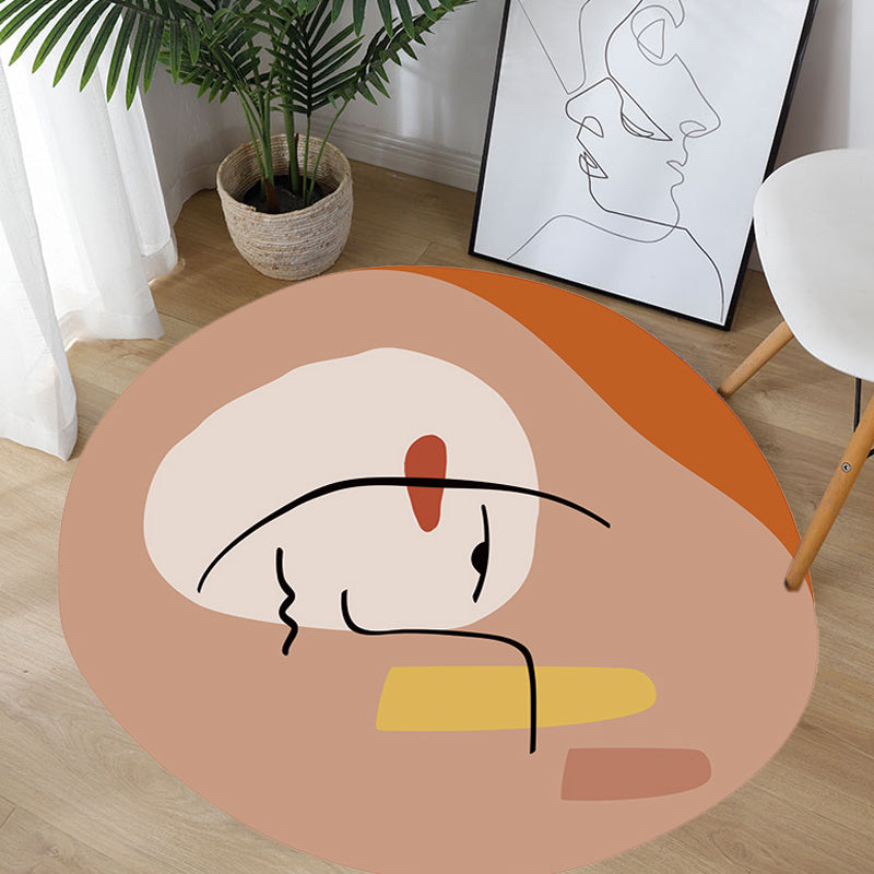 Modern Novelty Irregular Carpet in Brown Abstract Line Figure Pattern Carpet Polyester Non-Slip Carpet for Home Decor