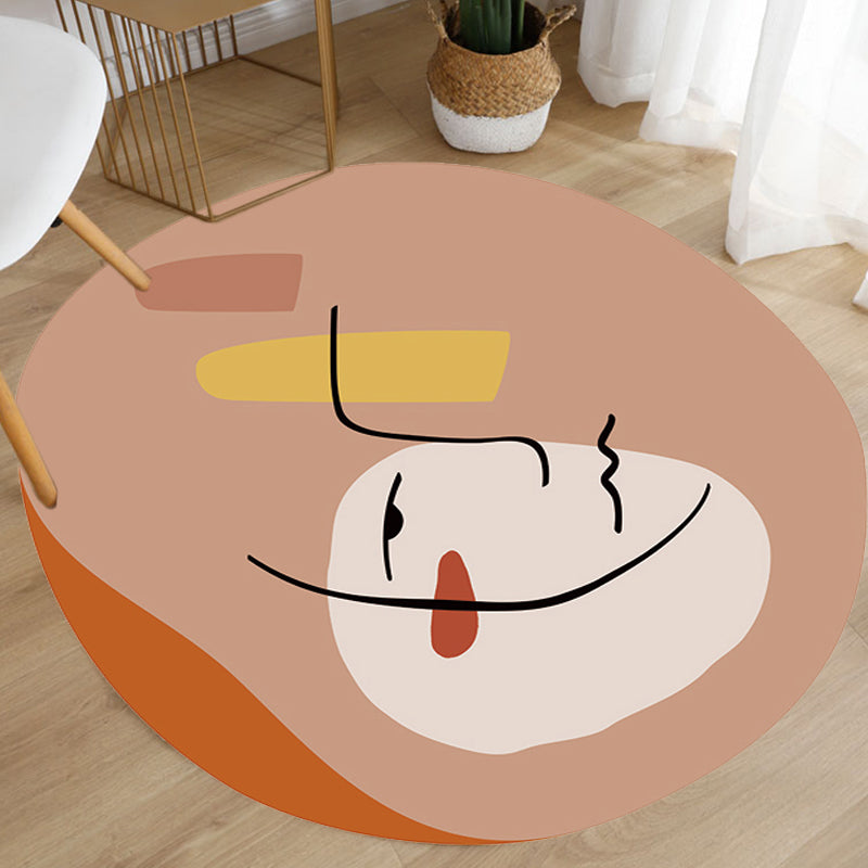 Modern Novelty Irregular Carpet in Brown Abstract Line Figure Pattern Carpet Polyester Non-Slip Carpet for Home Decor