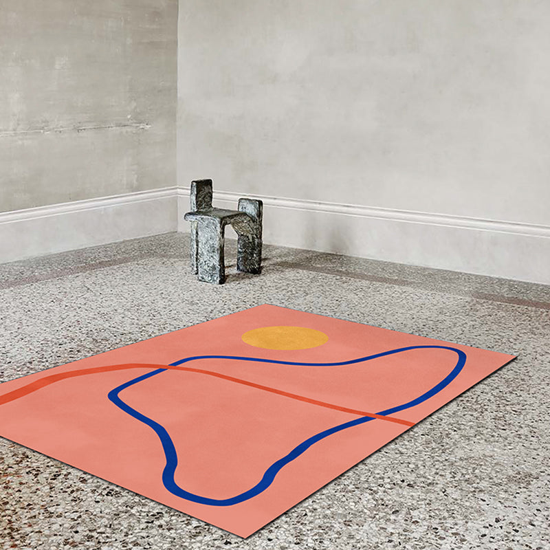 Novelty Abstract Rug Pink and Yellow Polyester Rug Non-Slip Backing Pet-Friendly Rug for the Living Room