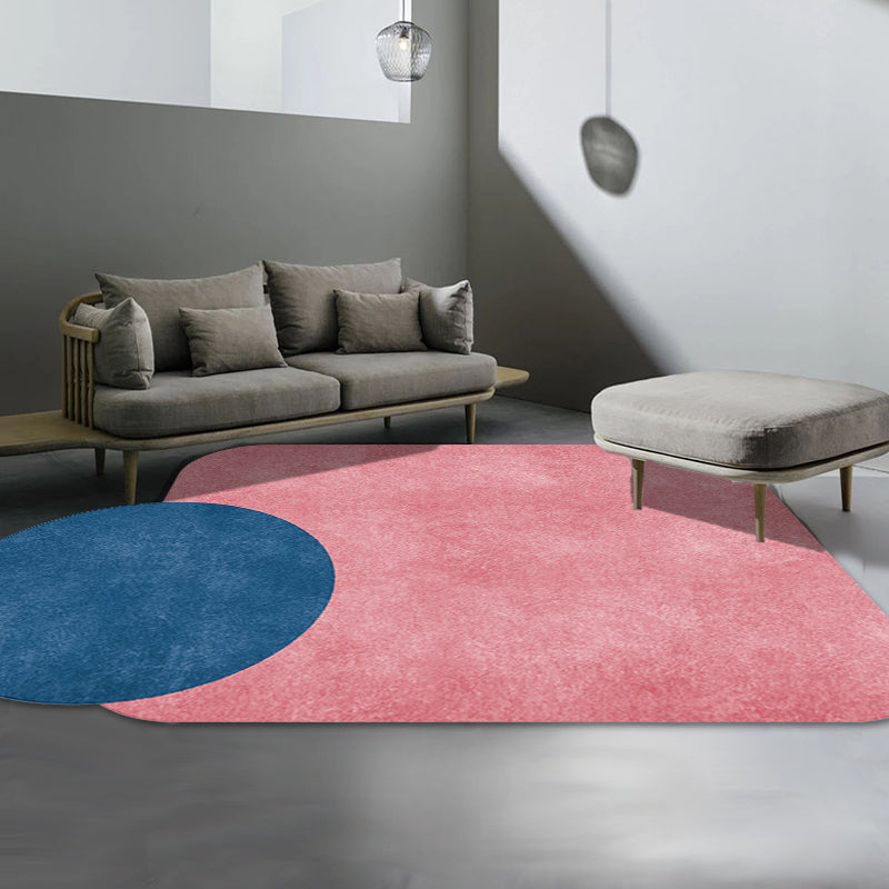 Novelty Living Room Irregular Carpet in Gray and Pink Color Block Circle Rectangle Print Carpet Polyester Non-Slip Carpet