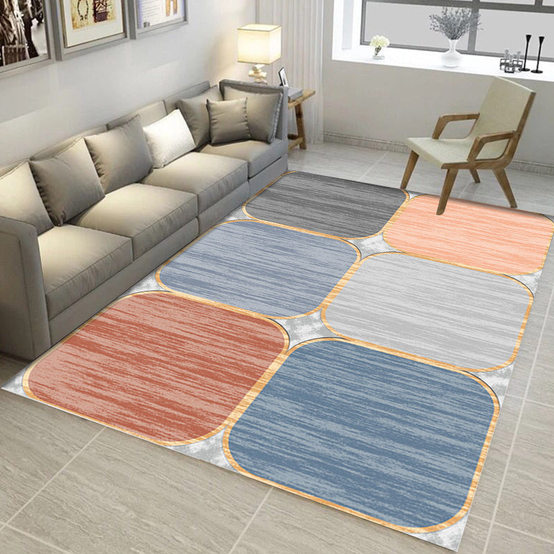 Pink and Brown Bedroom Rug Modern Color Block Geometric Pattern Area Rug Polyester Stain Resistant Rug