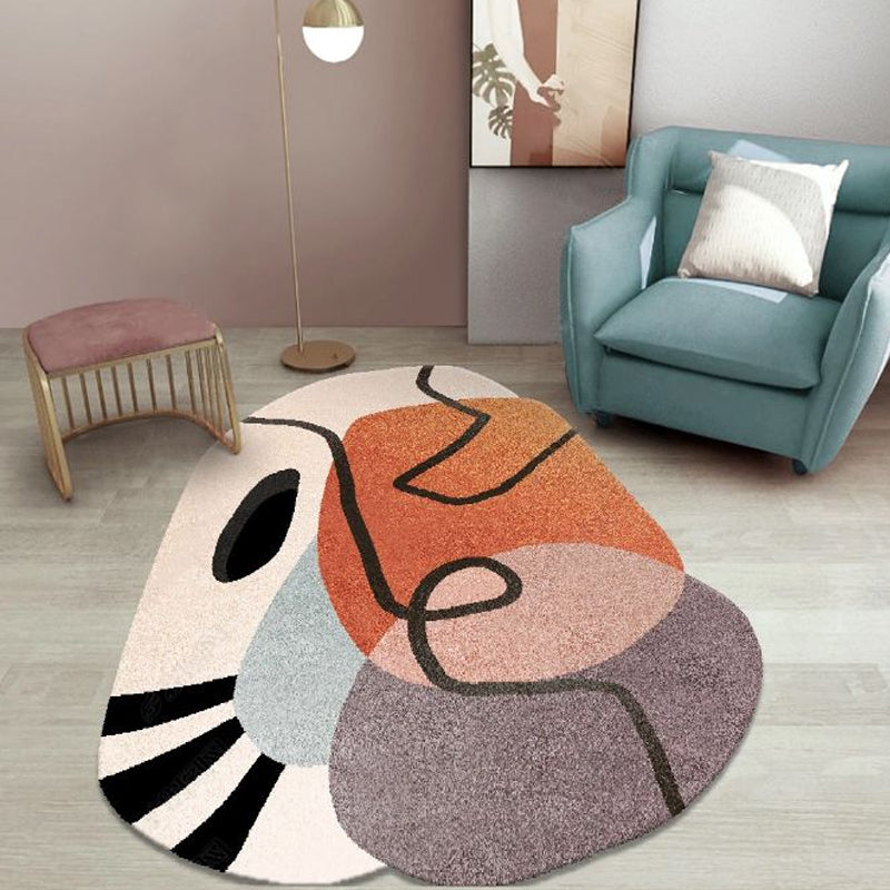Simple Novelty Irregular Rug in Brown Abstract Pattern Carpet Polyester Machine Washable Area Rug for Home Decor