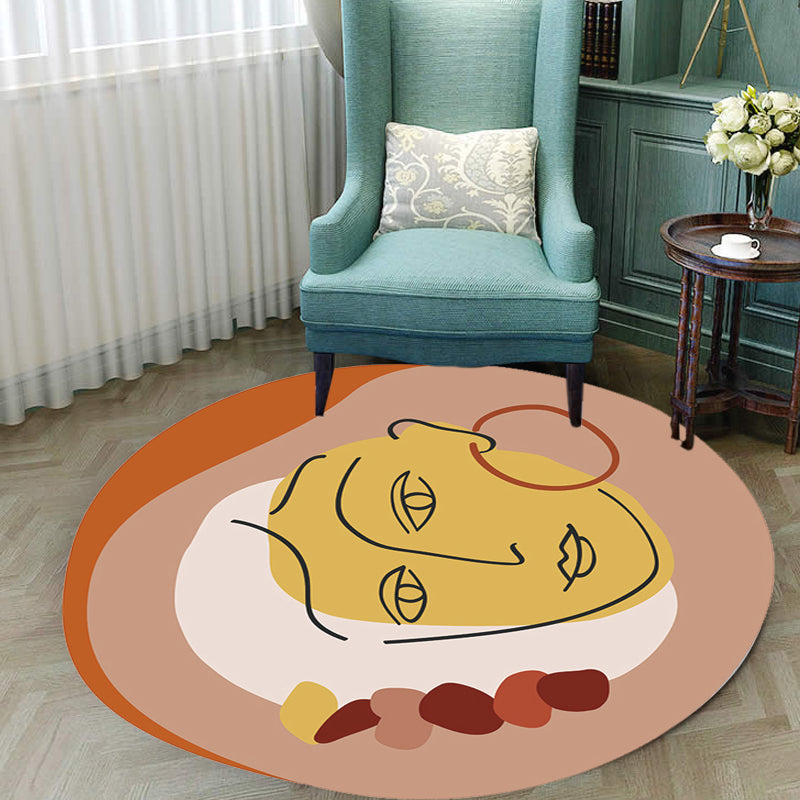 Novelty Living Room Irregular Carpet in Brown Abstract Virgo Print Carpet Polyester Non-Slip Carpet