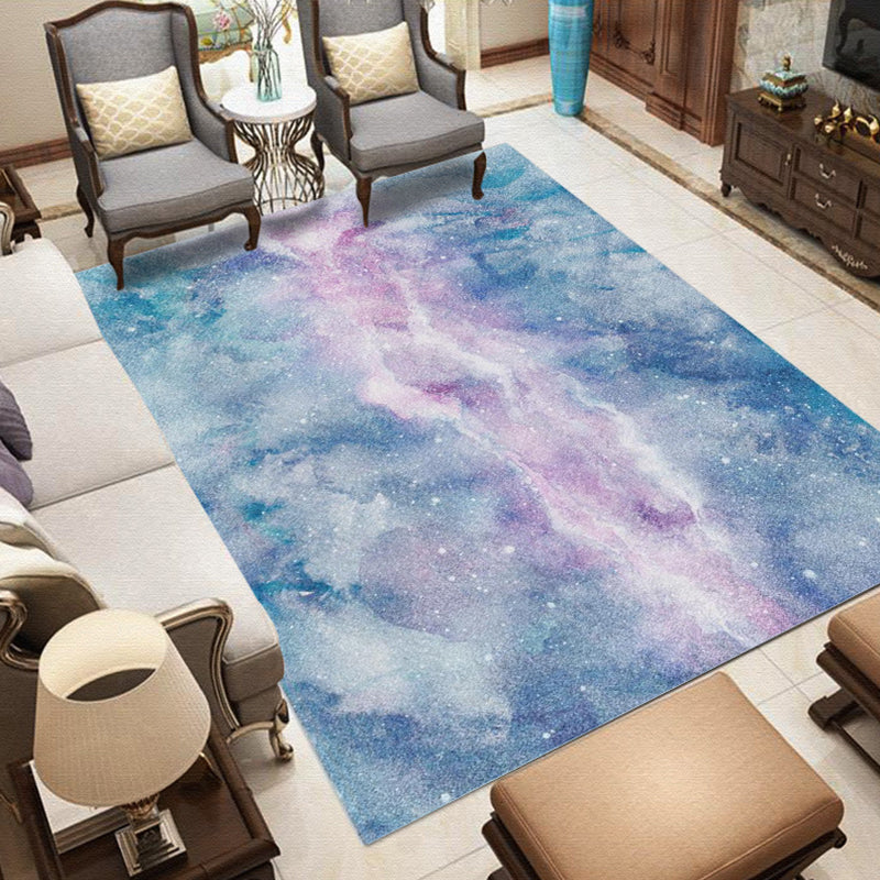 Purple and Blue Bedroom Rug Modern Galaxy Pattern Area Rug Polyester Stain Resistant Carpet