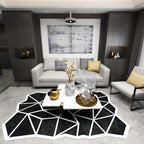 Novelty Living Room Irregular Rug in Black and White Geometric Fan Design Rug Polyester Pet-Friendly Area Rug