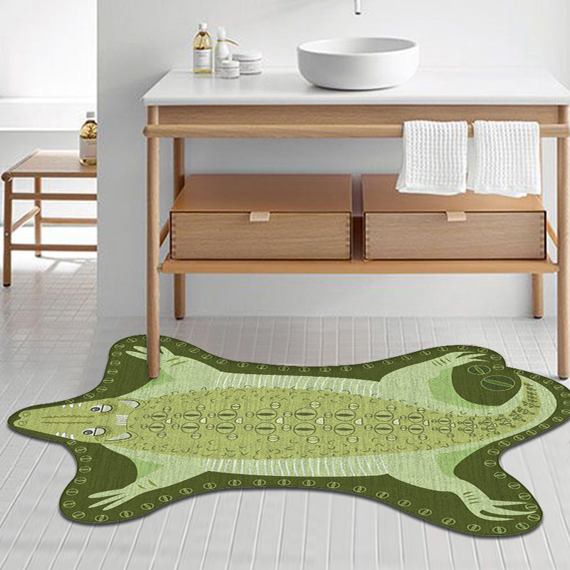 Green Irregular Carpet Nursery Kids Animal Crocodile Pattern Area Rug Polyester Stain Resistant Carpet