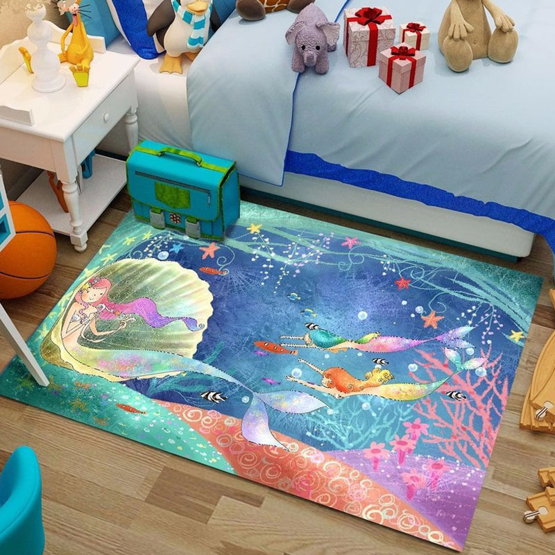 Beautiful Cartoon Character Pattern Rug Pink and Green Kids Rug Polyester Pet Friendly Washable Non-Slip Back Area Rug for the Children's Room